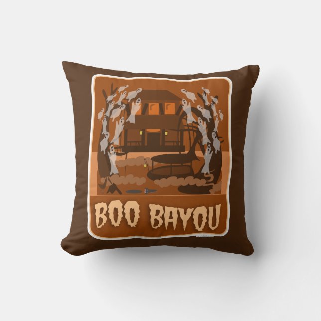 Coussin Boo Bayou Haunted Halloween Art Éffrayant (Recto)