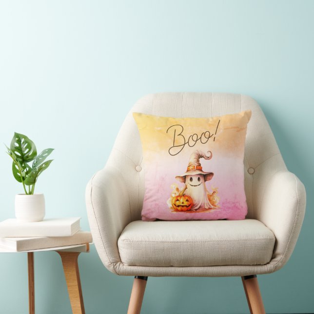 Coussin Boo ! Citrouille fantôme mignonne Halloween (Chaise)