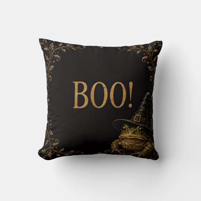 Coussin BOO ! Crapaud Sorcière Halloween  (Recto)