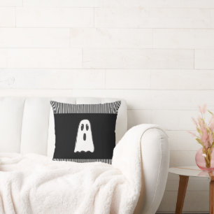 Coussin BOO! Fantôme Mignon Halloween Noir Blanc