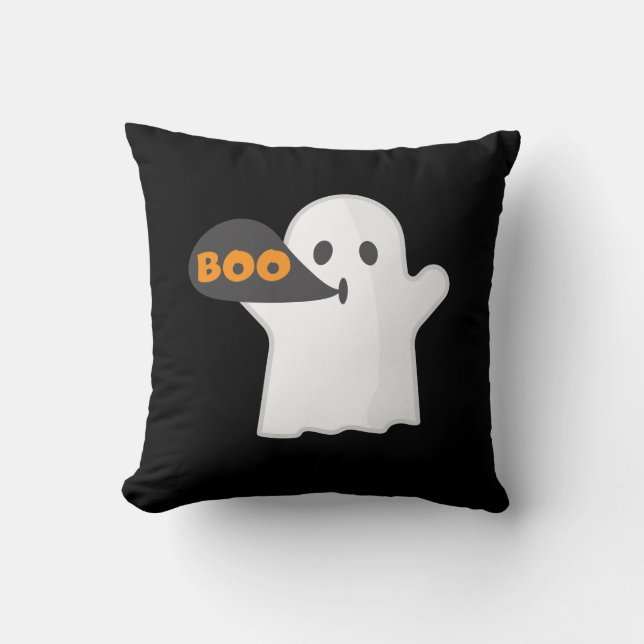 Coussin Boo Halloween orange et blanc  (Recto)