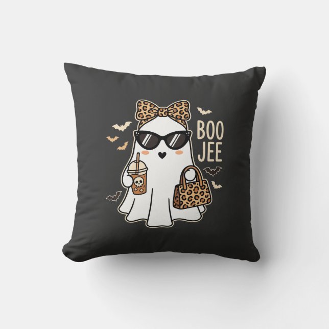 Coussin Boo Jee Cute Ghost Halloween Leopard Design_1 (Recto)