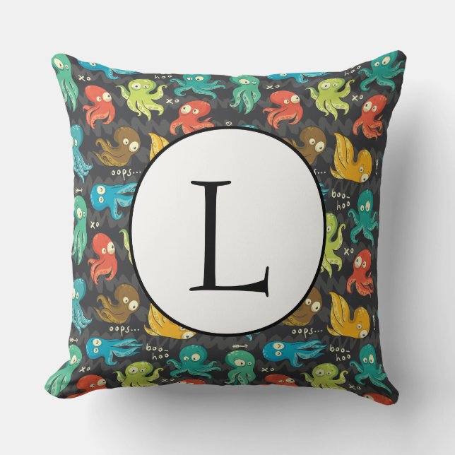 Coussin Boo Octopus Cute Multicolor Enfants Vêtements & Dé (Recto)