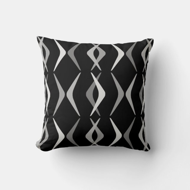 Coussin Boomerangs du milieu du siècle noir gris (Recto)