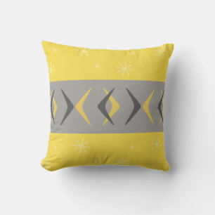 Coussin Boomerangs modernes du milieu du siècle gris jaune