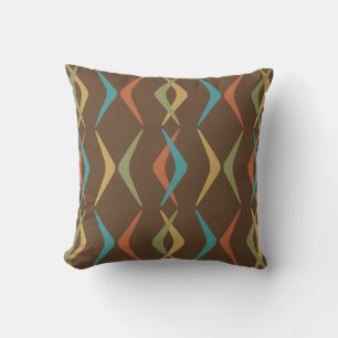 Coussin Boomerangs multicolores foncés du milieu du siècle