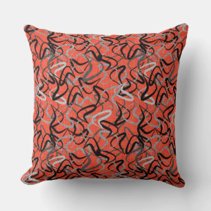 Coussin Boomerangs orange, noir et gris   Mid-Century
