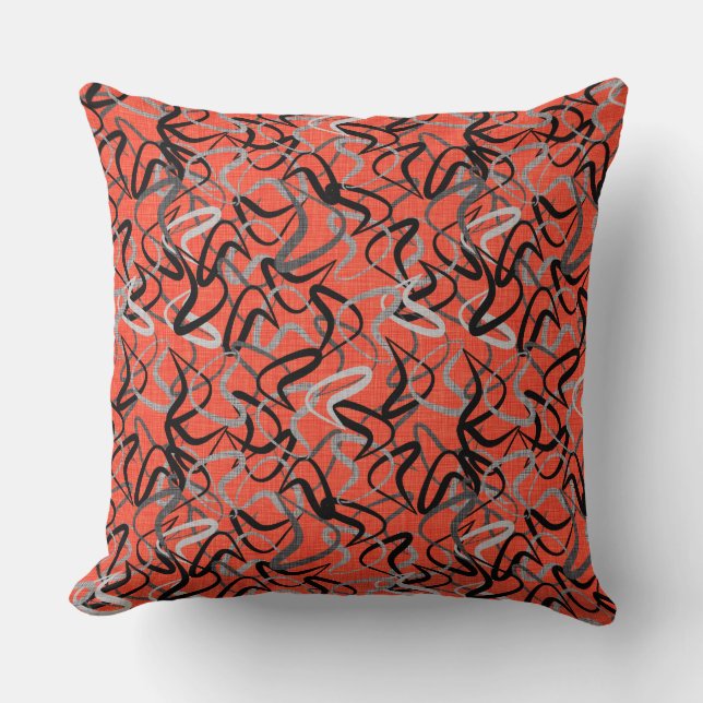 Coussin Boomerangs orange, noir et gris | Mid-Century (Recto)
