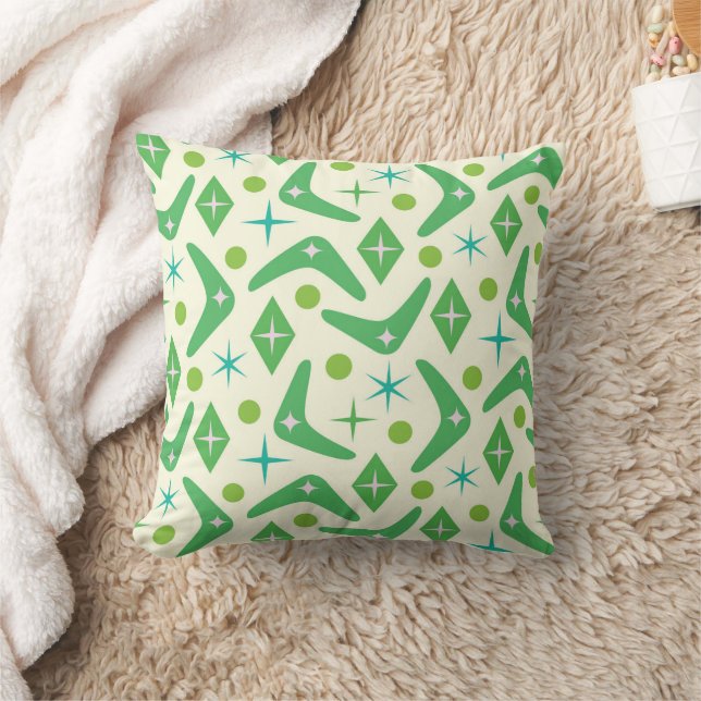 Coussin Boomerangs verts de milieu de siècle avec explosio (Couverture)