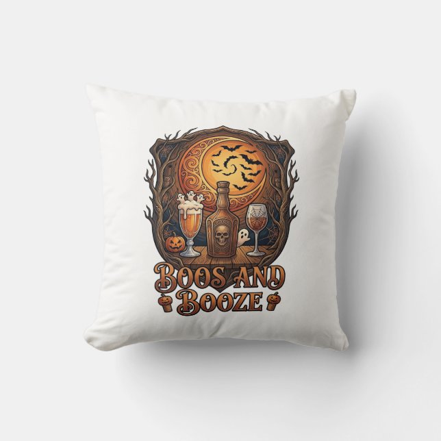 Coussin Boos Boisson Halloween Crâne Bouteille Bière Vin C (Recto)