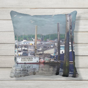 Coussin Boothbay Harbour Maine Boats Extérieur Jeu d'orei