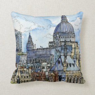 Coussin Bord de mer de la Tamise d'aquarelle des