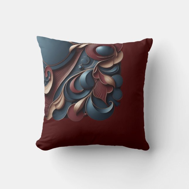 Coussin Bordeaux and Blue Aesthetic Art (Recto)