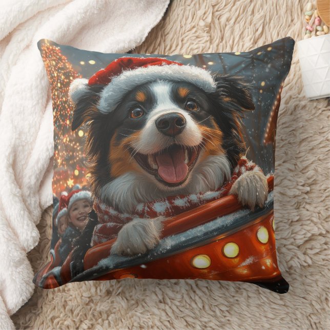 Coussin Border Collie Chien Montagnes Russes Noël (Couverture)