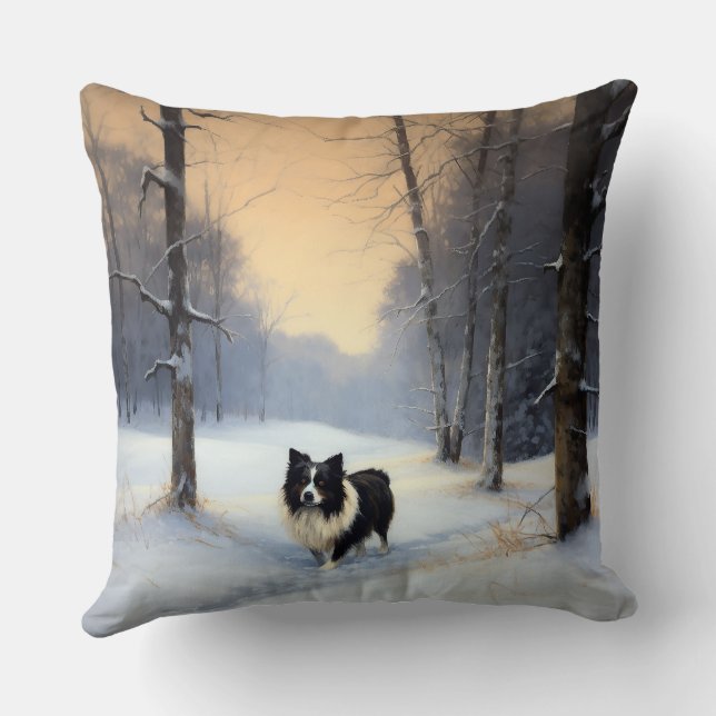 Coussin Border Collie Qu'il neige Noël (Verso)