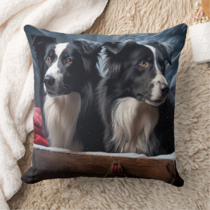 Coussin Border Collie Snowy Sleigh Décoration de Noël