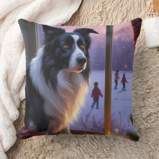 Coussin Border Collie With Christmas Lights Holiday (Couverture)