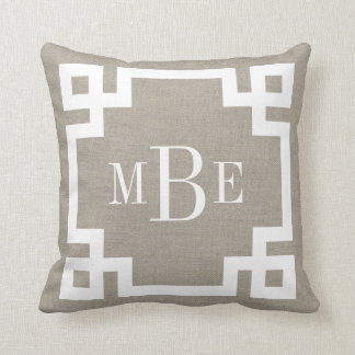 Coussin Bordure clé grecque beige rustique Monogramme