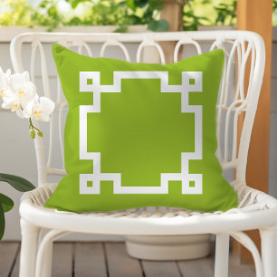 Coussin Bordure Clé Grecque Blanche Vert Citron Tendance
