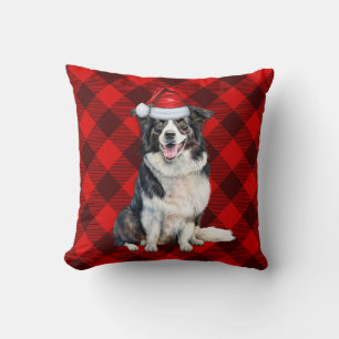 Coussin Bordure Collie Buffalo rouge Plaid Christmas Dog