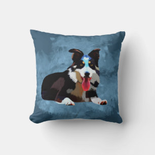 Coussin Bordure Collie Chien Aquarelle Portrait