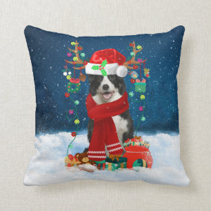 Coussin Bordure Collie chien avec cadeaux de Noël