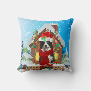Coussin Bordure Collie chien avec cadeaux de Noël