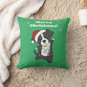 Coussin Bordure Collie Chien de Noël Animaux d'hiver Chien