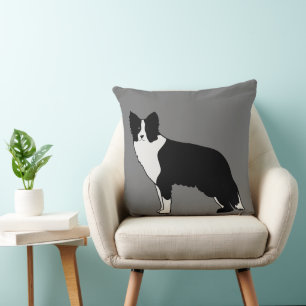 Coussin Bordure Collie Chien Illustration Abstraite Gris