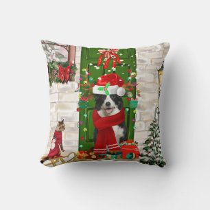 Coussin Bordure Collie Chien Noël