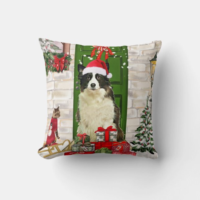 Coussin Bordure Collie Chien Noël (Recto)