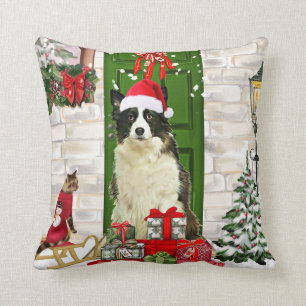 Coussin Bordure Collie Chien Noël