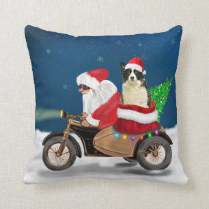 Coussin Bordure Collie Chien Noël Père Noël