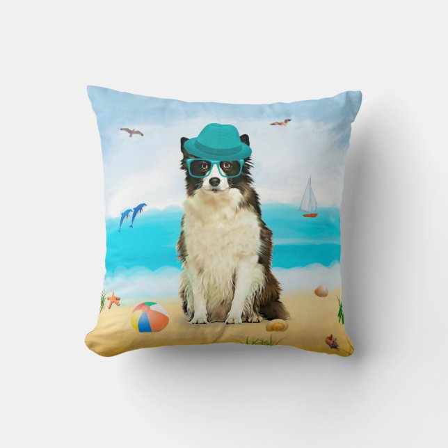 Coussin Bordure Collie Dog sur la plage (Recto)