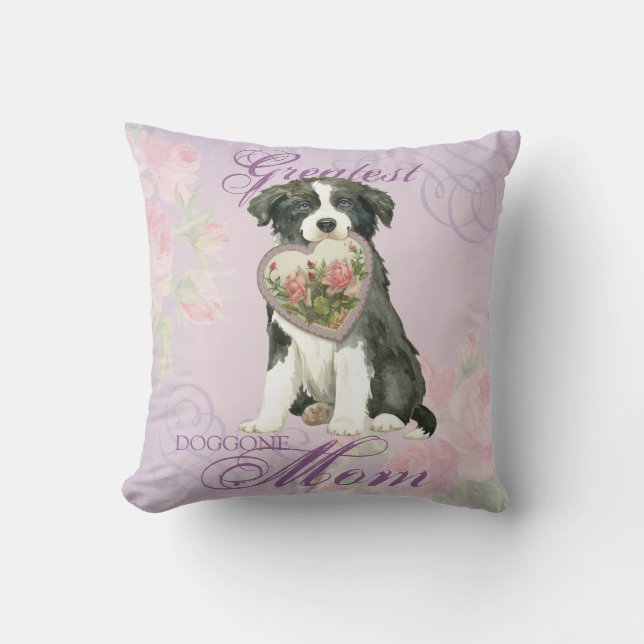 Coussin Bordure Collie Heart Maman (Recto)