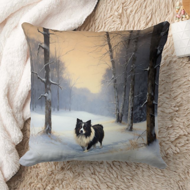 Coussin Bordure Collie Laisser neiger Noël (Couverture)
