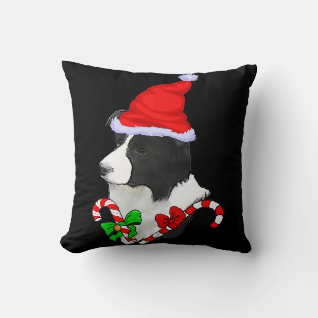 Coussin Bordure Collie Noël (Recto)