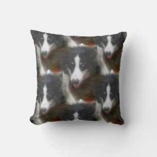 Coussin Bordure Collie Stare Chien Motif