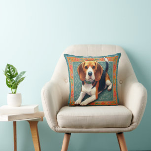 Coussin Bordure colorée de chien Beagle 3D réaliste élégan