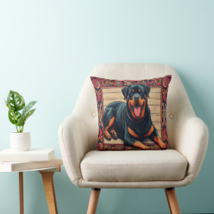 Coussin Bordure colorée stylée Rotweiler Chien 3D