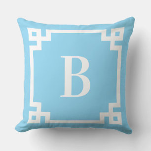Coussin Bordure de clé grecque bleu clair et blanc avec mo