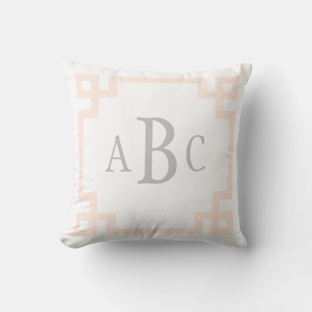Coussin Bordure de clé grecque Monogramme personnalisé Cre (Recto)