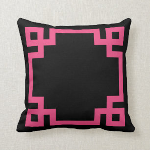 Coussin Bordure de clé grecque rose noire et chaude