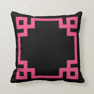 Coussin Bordure de clé grecque rose noire et chaude