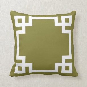 Coussin Bordure de clé grecque verte et blanche