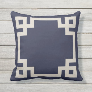 Coussin Bordure de la marine bleu et lin beige clé grecque