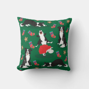 Coussin Bordure de Noël Collie verte