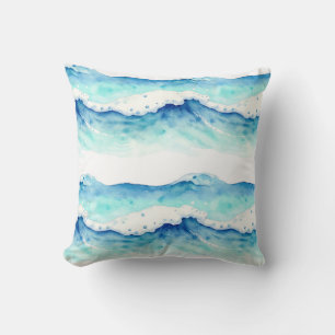 Coussin Bordure de vagues océaniques à l'aquarelle
