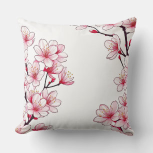 Coussin Bordure délicate en fleur de cerisier - Rose flora