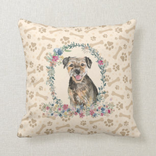 Coussin Bordure Empreinte de patte de chien Terrier et mig